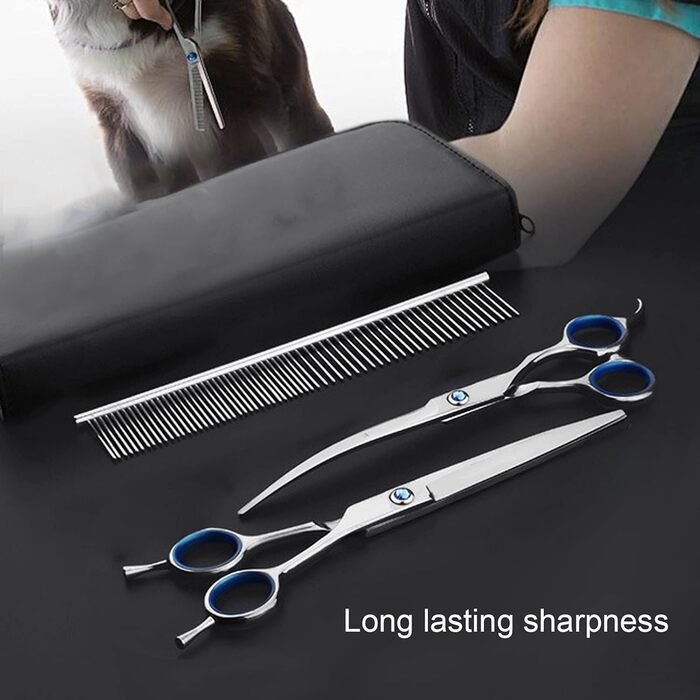 Набір професійних ножиць для грумінгу собак – набір з ножицями, гребінцем, тканиною, етикеткою та чохлом. Для догляду за собаками вдома