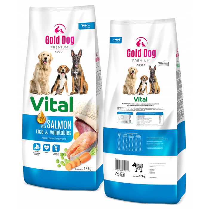 Сухий корм для собак Gold Dog Vital Premium з лососем та рисом, 12 кг