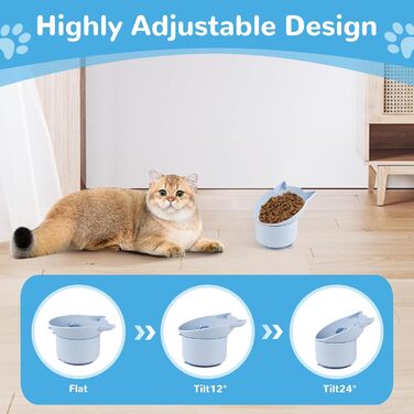 Підвищений годівниця для котів - годівниця для повільного годування, силікон, регульована висота, блакитна
