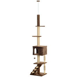 PawHut Cat Tree Стеля висока, Cat Tree, 225-265 см Кігтеточка для кішки з котячою печерою, дряпаючі стовбури, Play Ball, Меблі для кішок із захистом проти нахилу, коричневий | Аосом