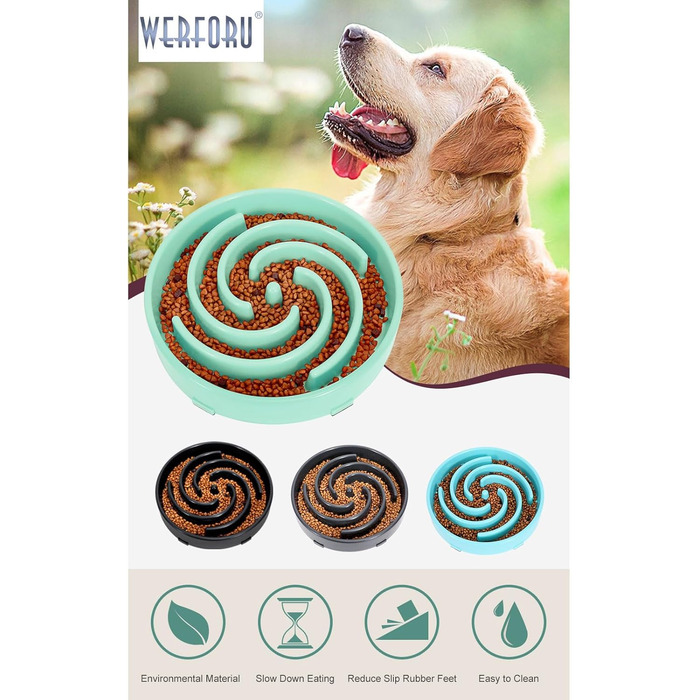 Напувачка для собак, повільне годування, інтерактивна миска, безпечна та міцна, для великих собак, Bohnengrün J-bohnengrün