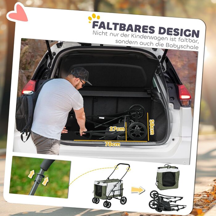 Візок для собак та котів PawHut 2-в-1, складний, до 10 кг, з подушкою, сіткою, дверима та кошиком для зберігання, темно-зелений