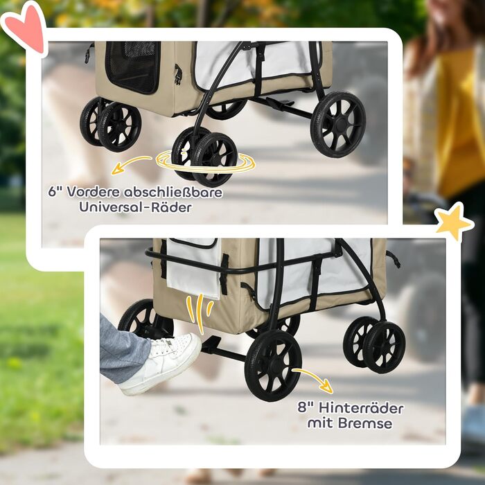 PawHut 2-в-1 візок для собак та котів, розкладний, до 10 кг, з подушкою, сітковими віконцями, дверима та кошиком для зберігання, темно-зелений (хакі)