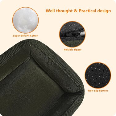 Килимок для собак, лежанка для собак з тканини Cord, S/M/L, неслизький, знімний та пральний, м'який та дихаючий, 110 x 85 x 27 см (L 90 x B 75 x H 25 см, оливковий)