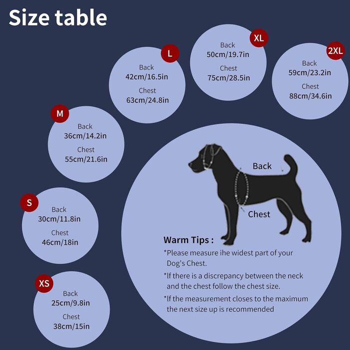 Зимовий одяг для собак, тепла куртка з нагрудником, вітрозахисна жилетка з бавовняною підкладкою для маленьких собак (темно-синій, M)