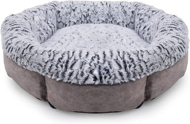 Кругле ліжко для собак з рожевого дерева, м'яке флісове покриття, імітація велюру, сіре, 64x64x20 см