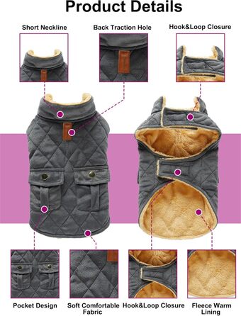 Зимовий теплий пуховик для собак з протекторними отворами, вітронепроникна куртка для холодної погоди, бавовна, костюм для цуценят, маленьких та середніх собак, розмір XL (Стиль 1: Темно-сірий) XL: Обхват грудей: 50 см / 19.6 дюймів Стиль 1: Темно-сірий