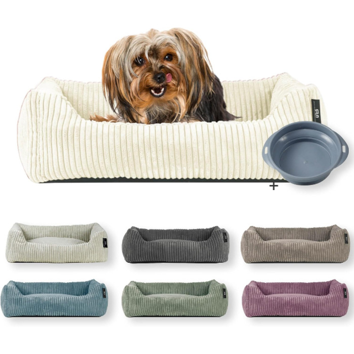 Ліжко для собак Рохрснайдер | для маленьких собак | з подушкою з корду | знімний чохол | з мискою для корму (55 x 42 см, ванільний)