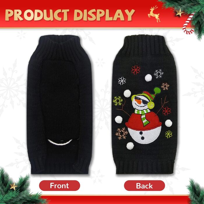 Стильний новорічний светр для собак з оленем та котиком, теплий та м'який, для осені та зими, новорічний одяг для цуценят та маленьких собак, чорний сніговик