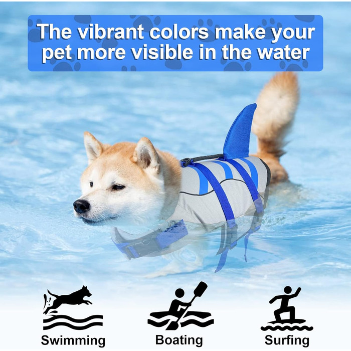 Шкіряний жилет для собак Fragralley з принтом акули, сірий, для плавання та катання на човні, X-Small