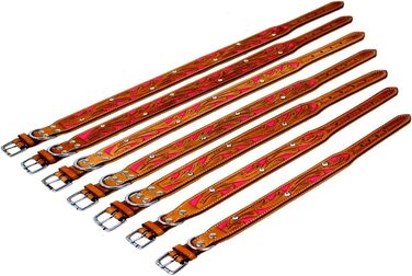 Нашийник для собак Pinklady Leder: шкіряний нашийник для собак, бежевий, карамельний, коричневий, рожевий, з декоративними елементами та стразами, обхват 35-43 см