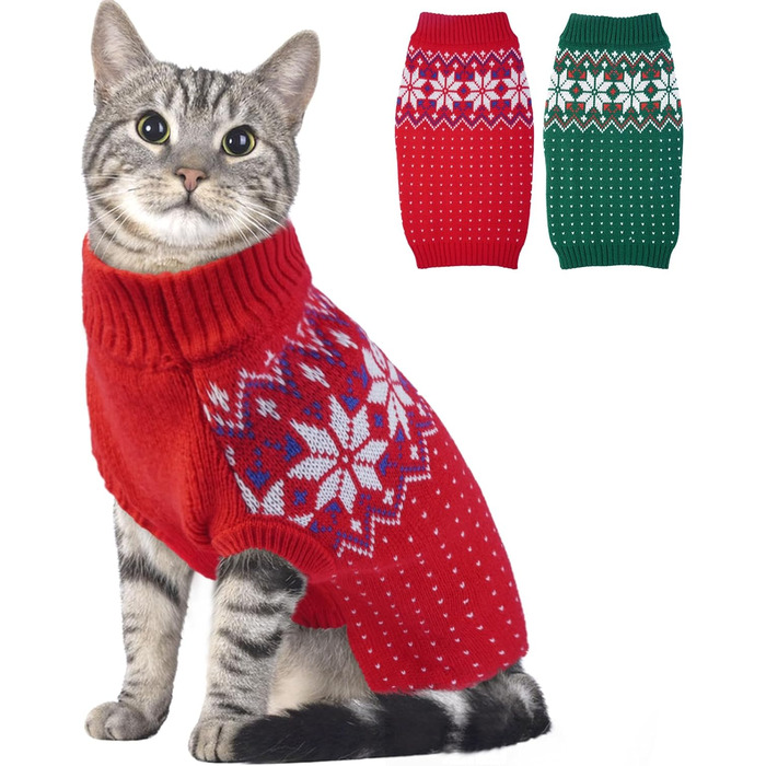 Пуловер для собак KATZINST, теплий флісовий пуловер для маленьких собак, святковий новорічний пуловер, для Французького бульдога, Дакселя, Чихуахуа, Йоркшира, зелений, червоний (M)