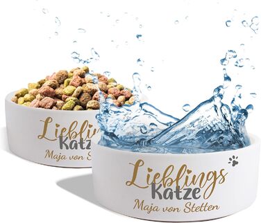 Котловий набір з кераміки з іменем 'Улюблений кіт' | Набір мисок для їжі та води для котів | Миски для котів з підставкою | Подвійний набір мисок для котів 500 мл