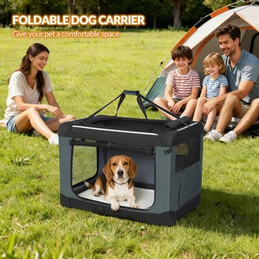 Транспортна переноска для собак Fobyfurny FPDT001OG1, 60x42x42 см, сіра, з 3 дверцятами, 60 л