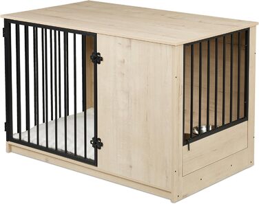 Клітка для собак Relaxdays, сіра/чорна, розмір 65,5x102x60 см, з двома мисками, з дерева, MDF & сталь