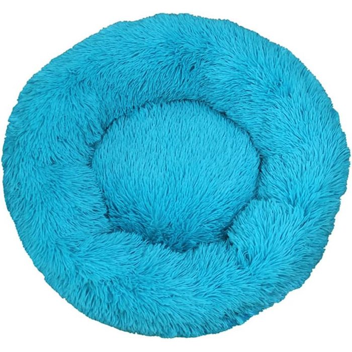 М'яке кругле ліжко для собак та котів Lukery з плюшу, зручне донні-ліжко, м'яке ліжко з плюшу для маленьких, середніх та великих тварин (50 см, блакитне)