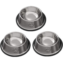 Набори мисок для котів з нержавіючої сталі, 3 шт. - для корму та води, з гумовим дном