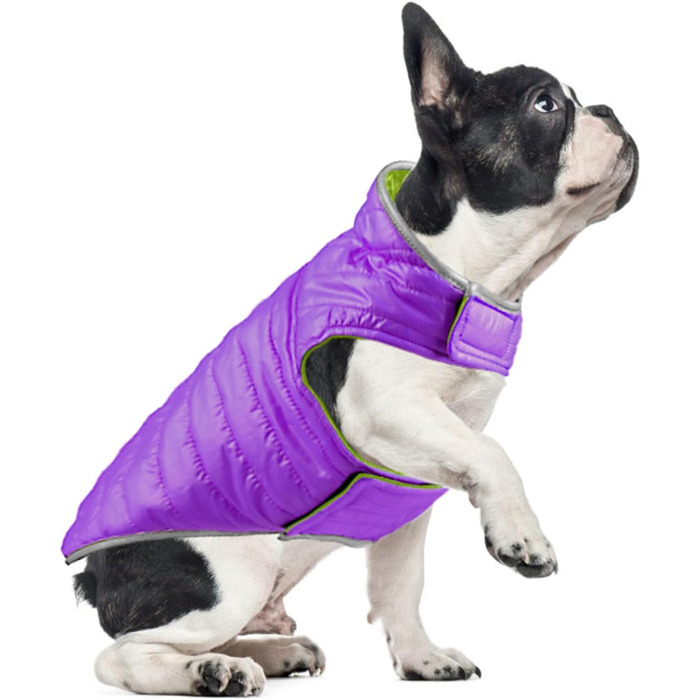 PETCUTE Зворотна куртка для собак, тепла зимова куртка-жилет для цуценят, водонепроникний одяг для домашніх тварин, регульована водонепроникна куртка для собак, поводок для собак з отвором для повідка, ідеальна для зими (S, фіолетовий+зелений)