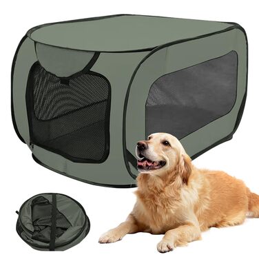 Складана переноска для собак 92x52x52 см з подвійними дверцятами - безпечна для подорожей на авто, з вентиляцією, Pop-Up дизайн з оксфордської тканини, для собак/кішок до 30 кг (Зелена)