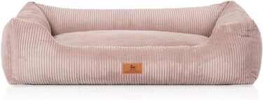 Кнуфельвуфф лежанка для собак з корду з ручним плетінням, модель Олівія M-L, 85 x 63 см, рожева, знімний чохол, придатна для прання, для великих, середніх та малих собак, розмір L 85 x 63 x 23 см, рожева