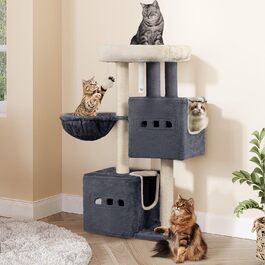 Дерево для котів Hzuaneri, 98 см, зі стійкою конструкцією, великою лежанкою, котячою печерою, сизалевими стовпчиками, кошиком та іграшками, сірий колір MS10018SG