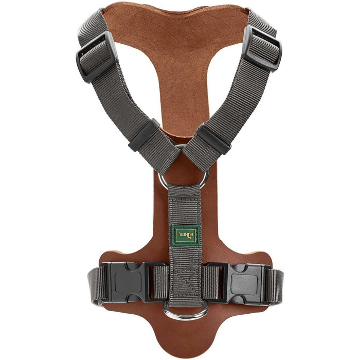 Нашийник для собак HUNTER AALBORG MIXED, колір: коньяк/сірий, шкіра/нейлон, 5-рівневе регулювання, легкий, з пластиковими пряжками, Made in Germany, розмір M