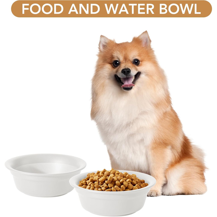 Набір керамічних мисок для собак Havniva (16 см) - 2 шт. (корм та вода), для маленьких та середніх порід, широка горловина, з заокругленим краєм, матово-білий колір