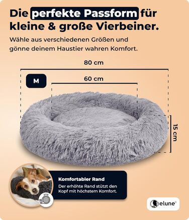 Belune® Лежанка для собак [знімний, пральний чохол] - Оригінал - [M, 80см, світло-сірий] Кошик для собак, ліжко для котів, лежанка для собак, собаче ліжко, м'яка лежанка для великих, середніх та маленьких собак M (80см) світло-сірий