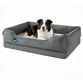 Ортопедичне собаче ліжко Zedelmaier для середніх та великих собак, 90x68x25 см, стійке до подряпин, з товстим матрацом, зручне, знімний чохол, темно-сірий колір