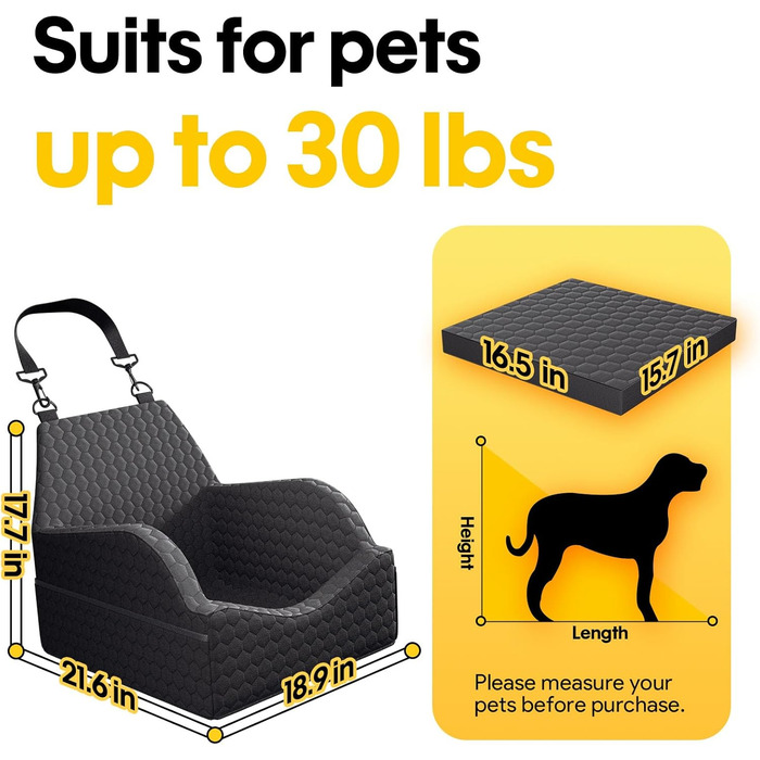 Автокрісло для собак UNICITII: безпечне та зручне автоліжко для собак малого та середнього розміру (до 13.6 кг), чорного кольору.