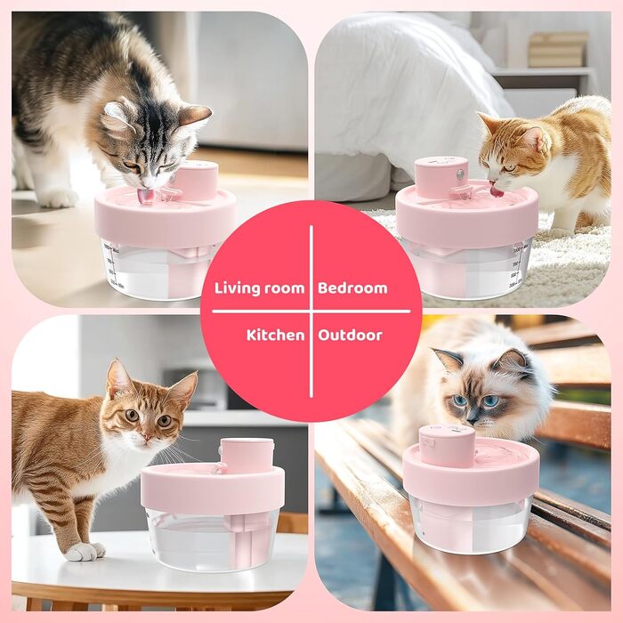 Джерело води для котів RUXAN, 2L, тихий, акумулятор 2200mAh, датчик руху, 3 режими, миска для води для кошенят та собак, білий (рожевий), поліестер