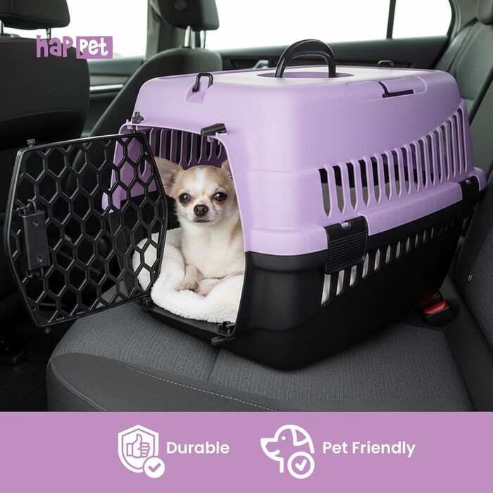 Транспортний бокс для тварин Happet ABBA M сірий 56x37x37 см – міцний, добре провітрюваний бокс з пластику для котів та маленьких собак, переноска для подорожей, переноска для котів (M (56x37x37cm), ABBA Violett)