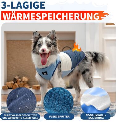 Зимовий одяг для собак: двосторонній водонепроникний теплий зимовий костюм з флісовою підкладкою, зручний застібкою-блискавкою, синій, розмір S (обхват грудей 58-60см, довжина спини 40см)