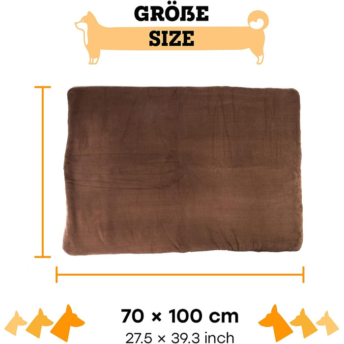 М'яка ковдра для собак, 100x70 см - водонепроникна, миюча, нековзна, для дому та на вулицю, коричнева