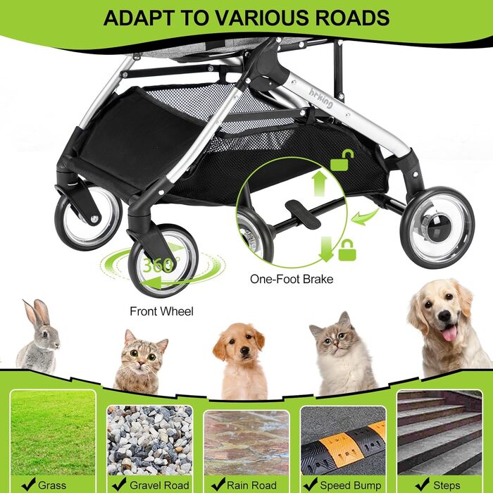 3-в-1 Візок для собак з знімним сидінням, переноска, сумка-трансформер, складаний, до 20 кг (сірий)