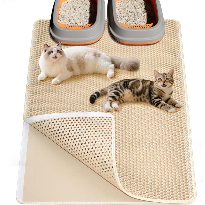 Килимок для котячого туалету Ycozy Katzenklo Matte XL 90x60 см, EVA, двошаровий, вологостійкий, легко миється, бежевий