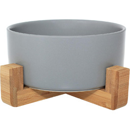 Керамічна миска для собак та котів Pet Wiz з бамбуковим підставкою, піднята миска для зручної позиції під час їжі та пиття, 850 мл, 5 кольорів (Мормаретний сірий, Жовтий, Сірий, Рожевий, Білий)