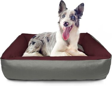 Ліжко для собак BedDog MAX Quattro 2в1 XL з бортиками, велике, зносостійкий кордур, пране, диван для собак, для дому та вулиці, бордо-сірий