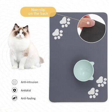 Килимок під миски для собак та котів, суперпоглинаючий, нековзний, миючий, 40x60 см (Сірий)