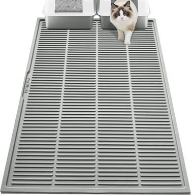 Килимок для котячого туалету PetNova, 101.6 x 76.2 см, силікон, вологостійкий, з рельєфом, легко миється, для кількох котів, сірий колір