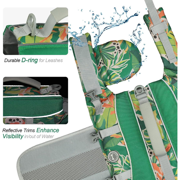 Жилет рятувальний для собак VIVAGLORY з підйомником спереду, світловідбиваючими вставками та додатковою підкладкою для плавання та катання на човні