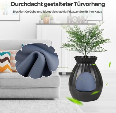 Електричний лоток для котів FANTASK, 50x50x59 см, з системою видалення запаху, стилізований під квітковий горщик з штучною рослиною та камінням, чорний котячий туалет