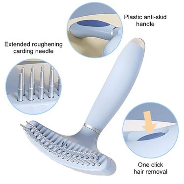Щітка для собак, гребінець для догляду за шерстю, дворядний інструмент для видалення ковтунів та спутаного волосся з антиковзною ручкою, білий колір