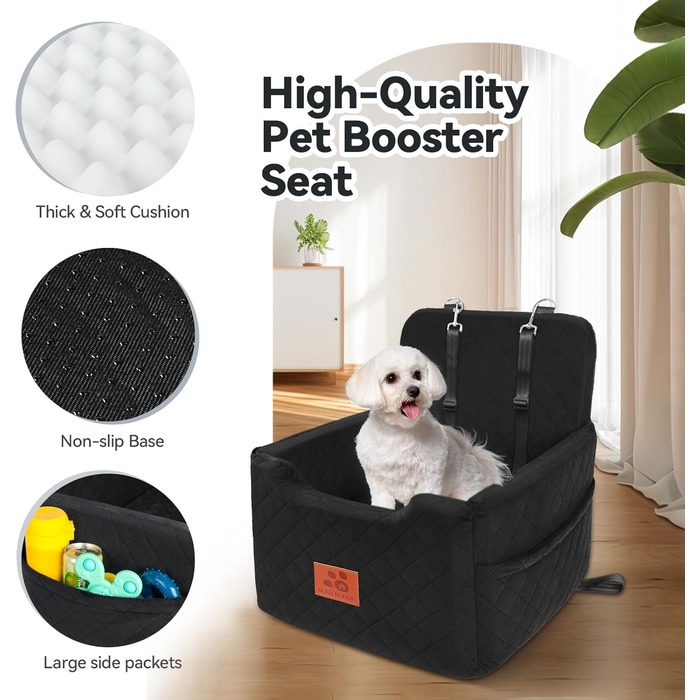 Автокрісло для собак, чорне, до 15 кг, з двома ременями безпеки, знімний та пральний чохол