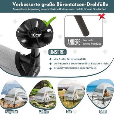 Лежанка для собак Snagle Paw з дахом, підвищене ліжко - стабільне собаче ліжко з антиковзкими ніжками, широка тінь - водонепроникна для великих собак в приміщенні/на вулиці, кемпінг та сад (Сірий, L106 x B76 x H84 см)