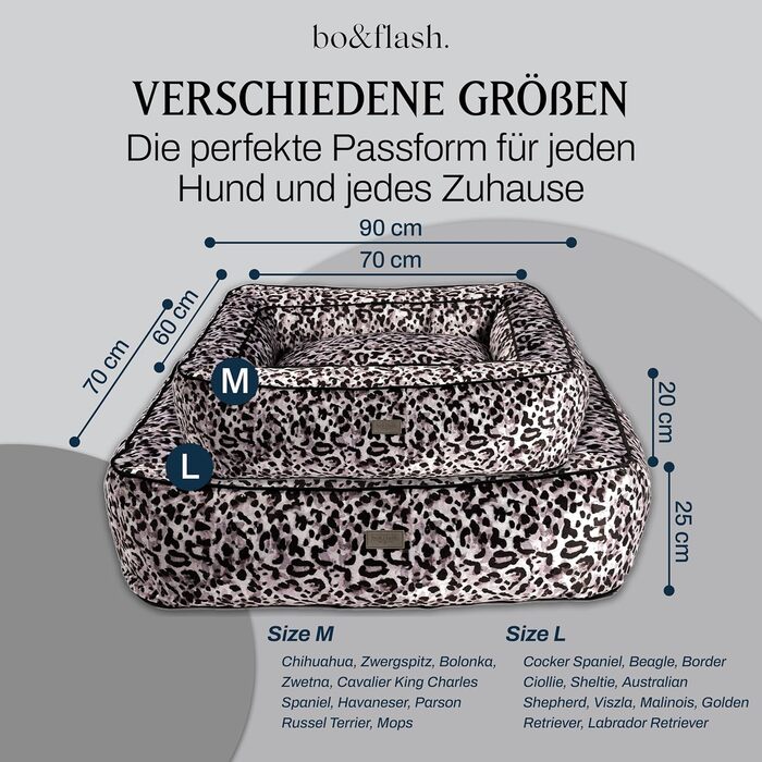 bo&flash Hundebett Boise 'Claudelle' - зручне ліжко для собак, розмір L - ліжко-софа для маленьких та великих собак, дизайн з можливістю прання, захищає суглоби, з антиковзким покриттям, Claudelle