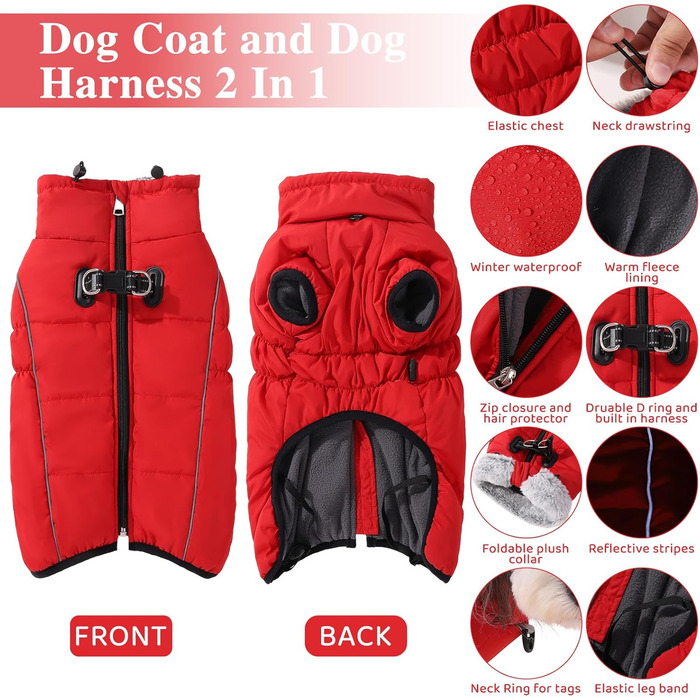 Теплий зимовий одяг для собак Savlot: водонепроникна куртка з підкладкою з флісу для малих, середніх та великих собак (3XL, червоний)