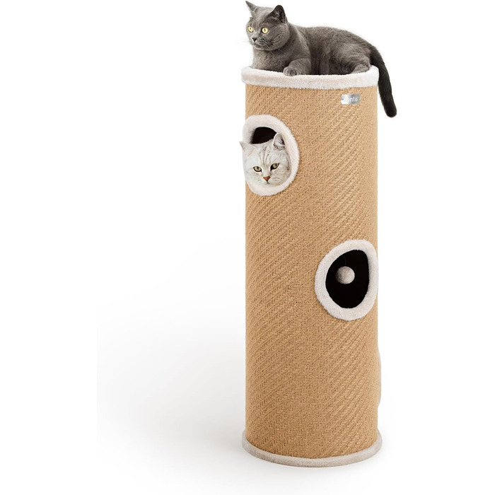 Котячий кігтетоп Lionto з сизалю з іграшковим м'ячиком та плюшевим обідком, 50 см, стабільний, для кошенят та дорослих котів, догляд за кігтями, розваги, багато місць для ховання, Ø 36 см, висота 50 см