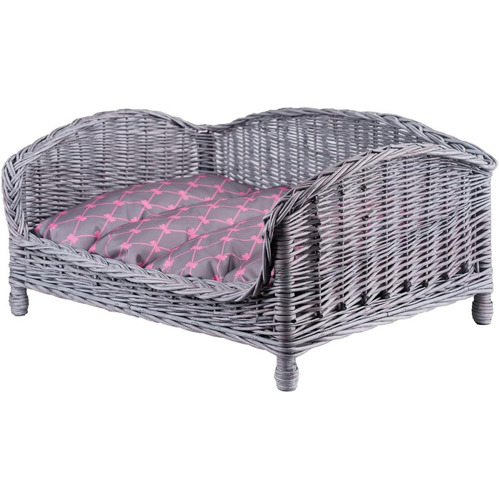 Корзина для собак та котів з плетіння лози з м'яким лежаком, сіра, 54x32x25 см