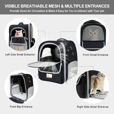 Рюкзак-переноска для котів та собак, дихаючий, для маленьких та середніх тварин, чорний